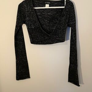 Black Sparkle Long Sleeve Crop Top